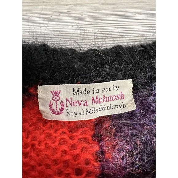 Vintage Color Block Mohair Sweater Royal Mile Edinburgh Hand Knit‎ Neva McIntosh